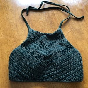 Army Green Crochet Halter Top Medium